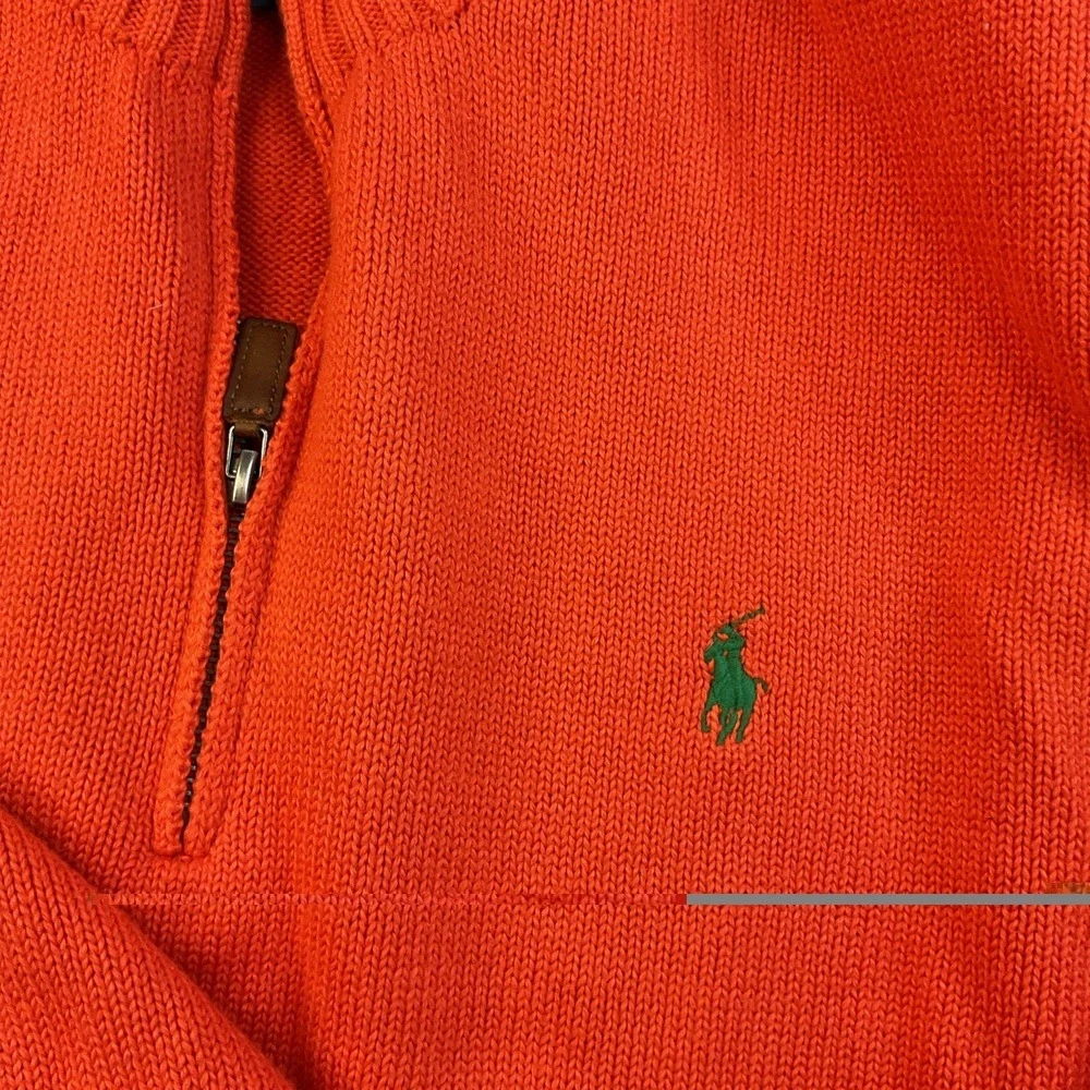 Vintage Polo Ralph Lauren Sweater Men Sz L Knit 1/4 Zip Pullover 90s Orange Pony